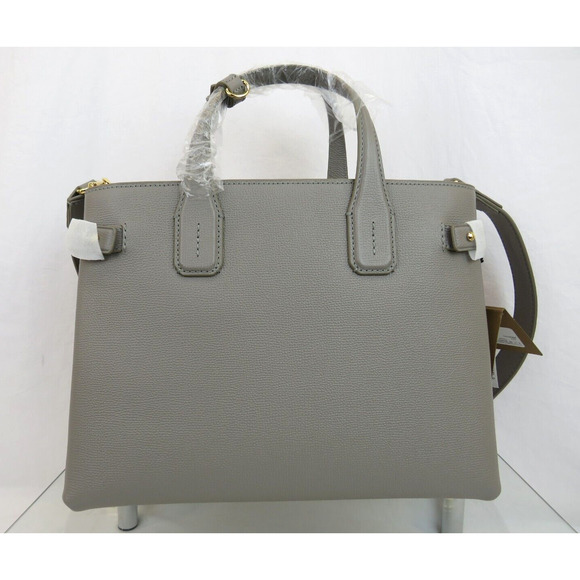 $1790 BURBERRY MD BANNER TAUPE GRAY LEATHER CHECK SHOULDER MEDIUM TOTE BAG - Picture 5 of 16